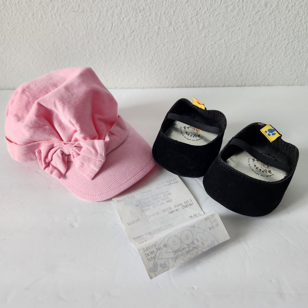 VTG Y2K Build A Bear BAB Pink Bow‎ Corduroy Hat Black Velvet High Heels Receipt